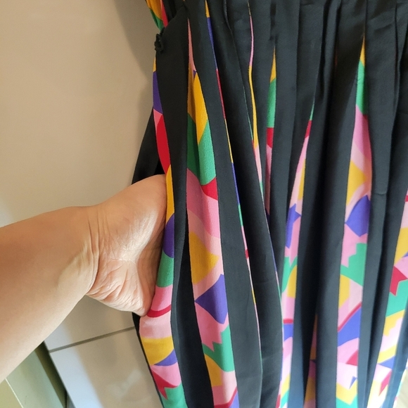 Vintage Albert Nipon womens square neck silk midi dress multicolour pleated 8 - Picture 11 of 14